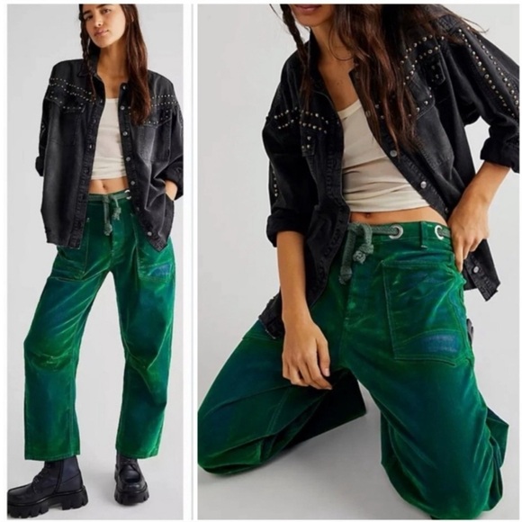 We The Free Pants - We the Free Moxie Flocked Low Slung Barrel Jeans